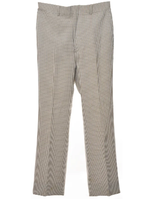 1970s Checked Pattern Light Brown Trousers - W32 L32 Trousers chic fashionable