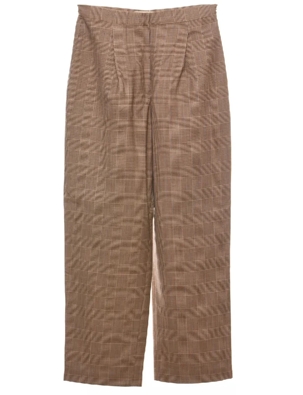 Brown Dogtooth Check Trousers - W28 L28 Trousers Cargo Utility