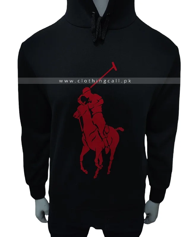 RL Big Pony Black Hoodie Hoodie with Slit Hem Functional Movement