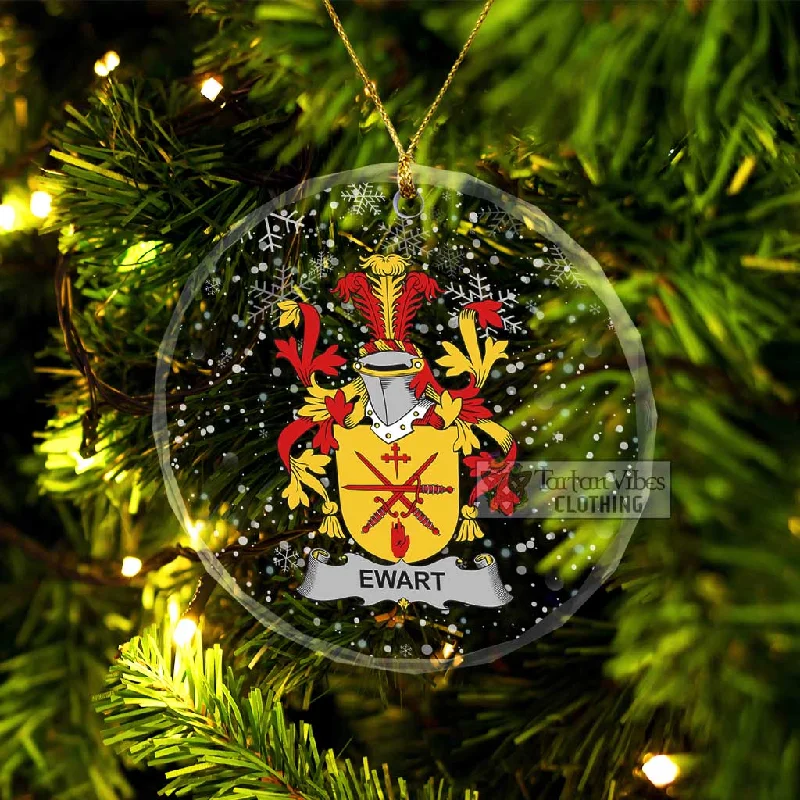 Ewart Irish Clan Christmas Glass Ornament with Coat of Arms Fitted Loose Oversized