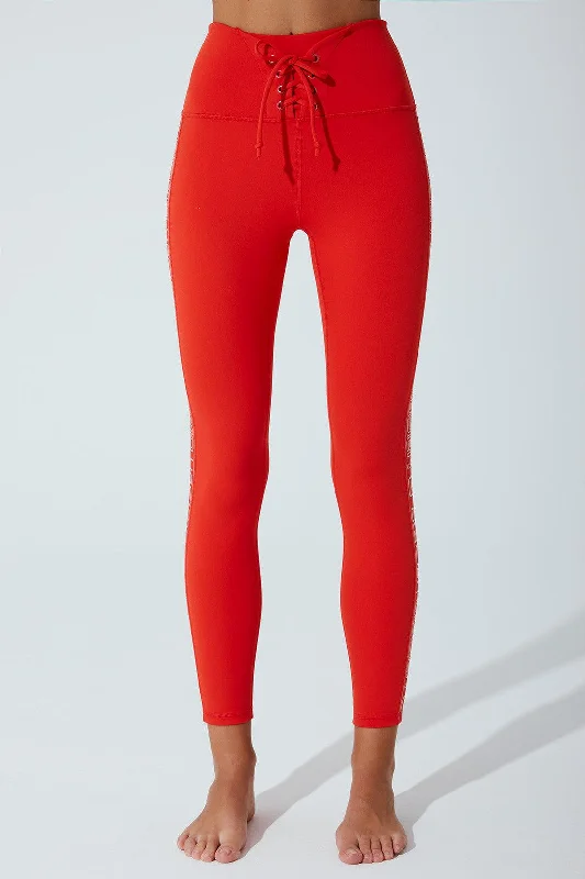 7/8 High Waist Double Knot Legging - Venetian Red Trendy Foil Finish Leggings