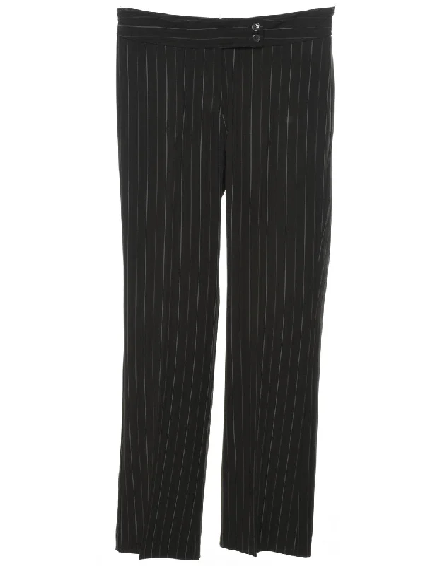 Black Classic Pinstriped Trousers - W32 L32 Trousers Essential Wardrobe