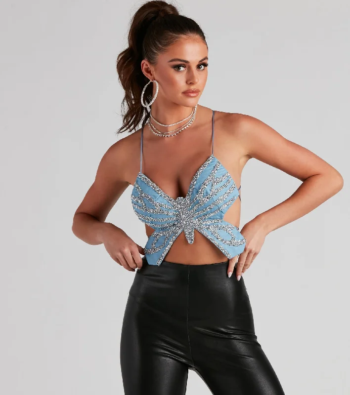 Glam Icon Butterfly Crop Top Print Jacquard Patchwork