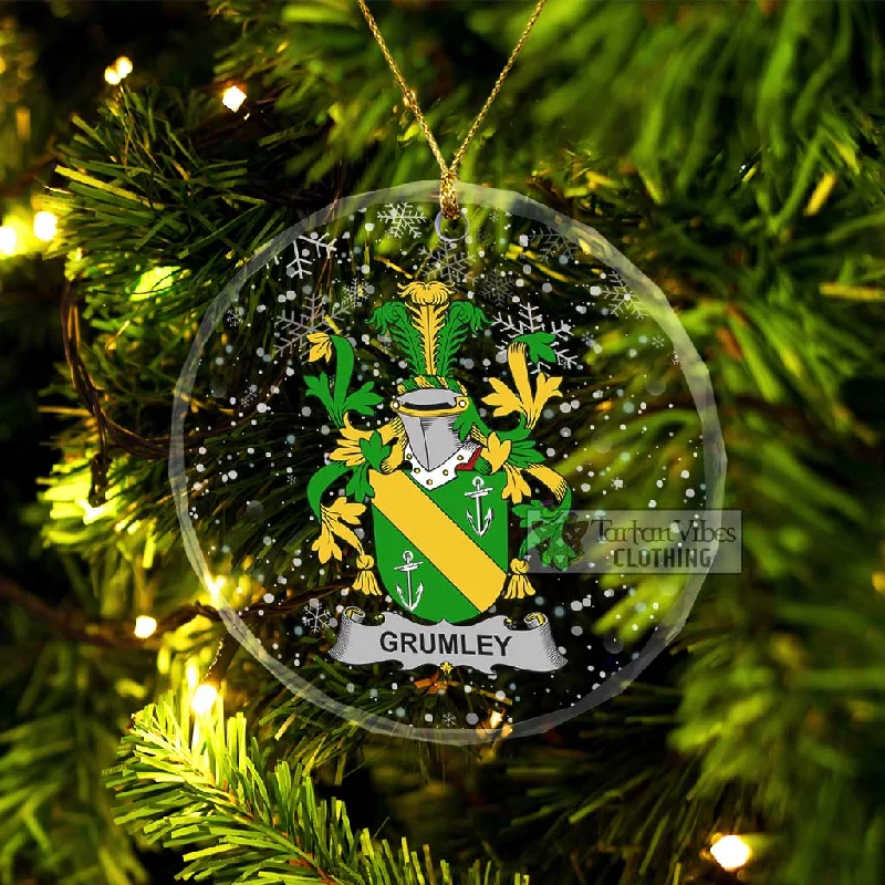 Grumley Irish Clan Christmas Glass Ornament with Coat of Arms Fitted Loose Oversized