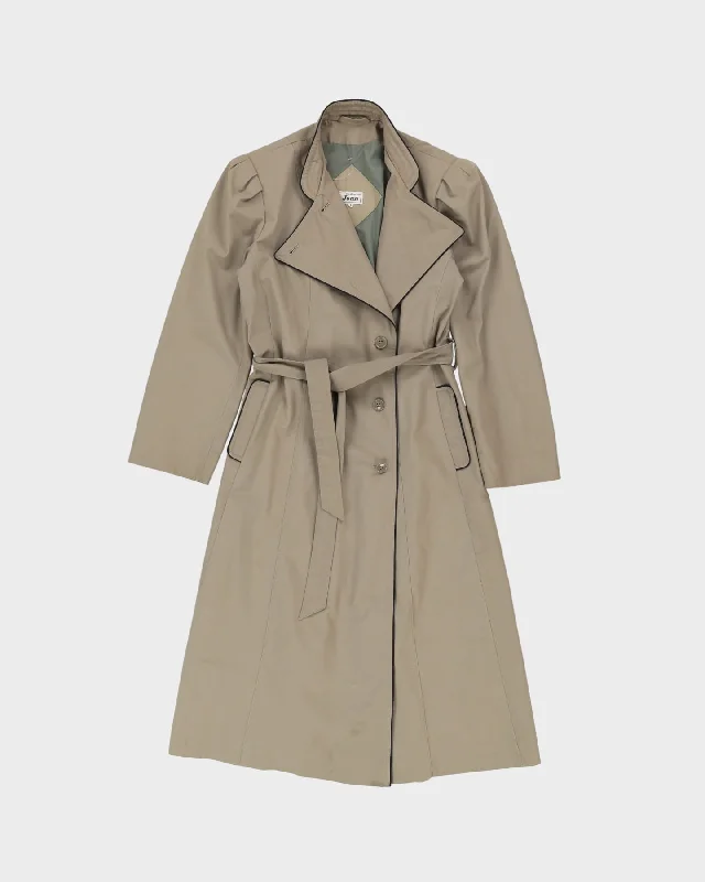 Vintage 1980s Khaki Mac Coat - S Zip Front Button Front Snap Front