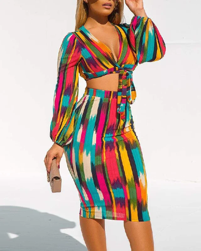 Colorblock Lantern Sleeve Crop Top Midi Skirt Sets Summer Crop Top Casual Short Sleeve Colorblock Lantern Sleeve Crop Top Midi Skirt Sets Summer Crop Top Casual Short Sleeve