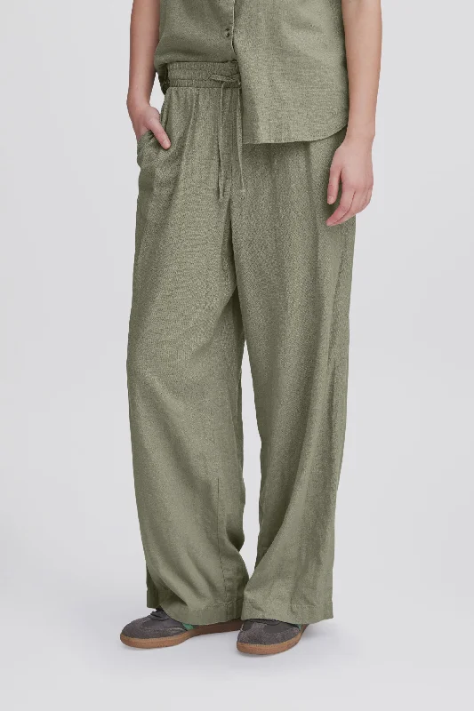 VIVER LINEN ELASTIC WAIST TROUSER (MOSS) Trousers stylish elegant