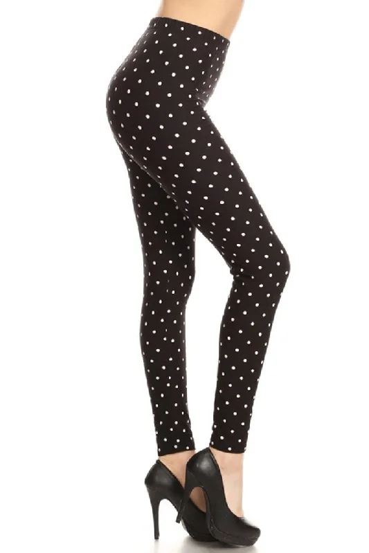 Black Polka Dot Graphic Lined Leggings Elegant Metallic Leggings
