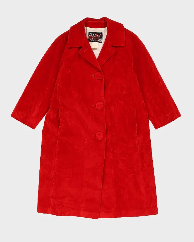 Vintage 1970s Red Velvet Coat - M Peter Pan Collar Cowl Neck Turtleneck