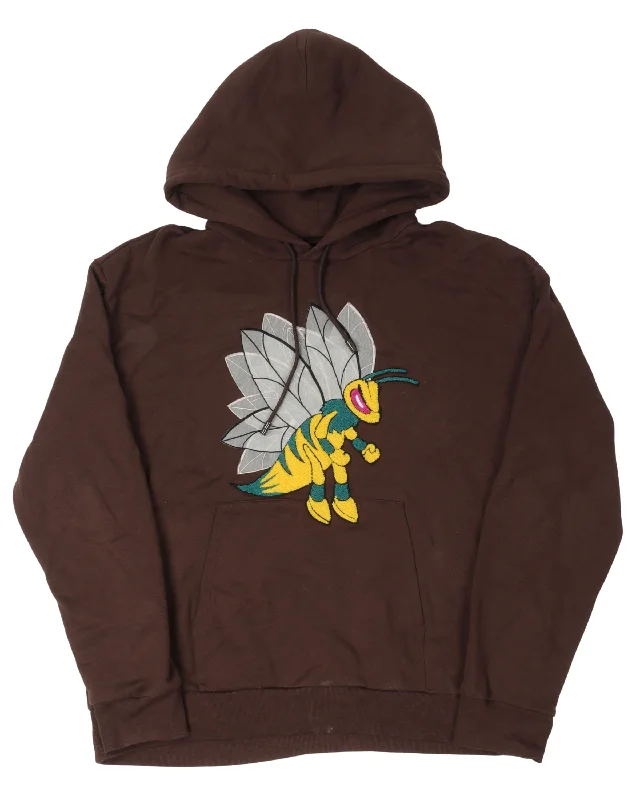 Graphic Bee Patched Hoodie Hoodie with Hem Fringe Bohemian Relaxed