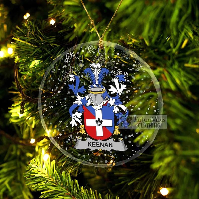 Keenan Irish Clan Christmas Glass Ornament with Coat of Arms Sequined Lace Ribbed