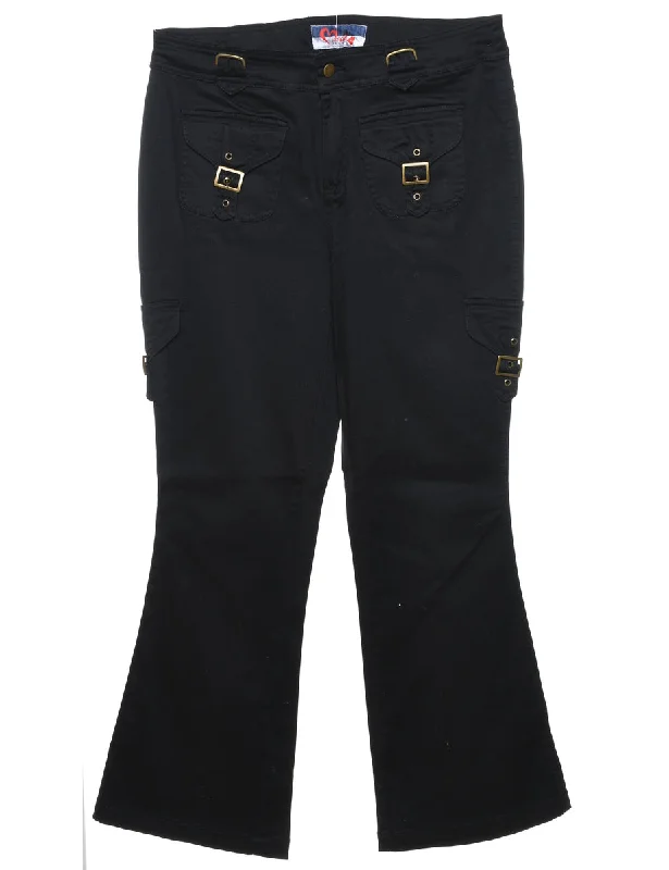 Black Y2K Flared Cargo Trousers - W32 L30 Trousers Brand Named