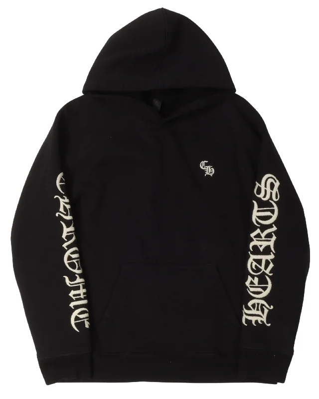 Embroidered Logo Hoodie Hoodie with Hem Fringe Bohemian Relaxed