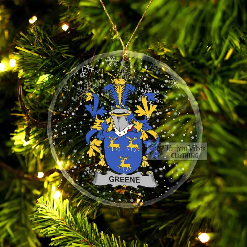 Greene Irish Clan Christmas Glass Ornament with Coat of Arms Knit Woven Fleece