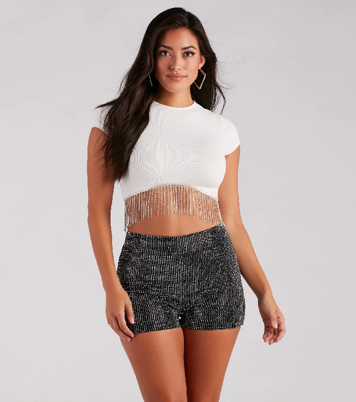 Flaunt Your Shine Rhinestone Fringe Crop Top Machine Wash Dry Clean Hand Wash