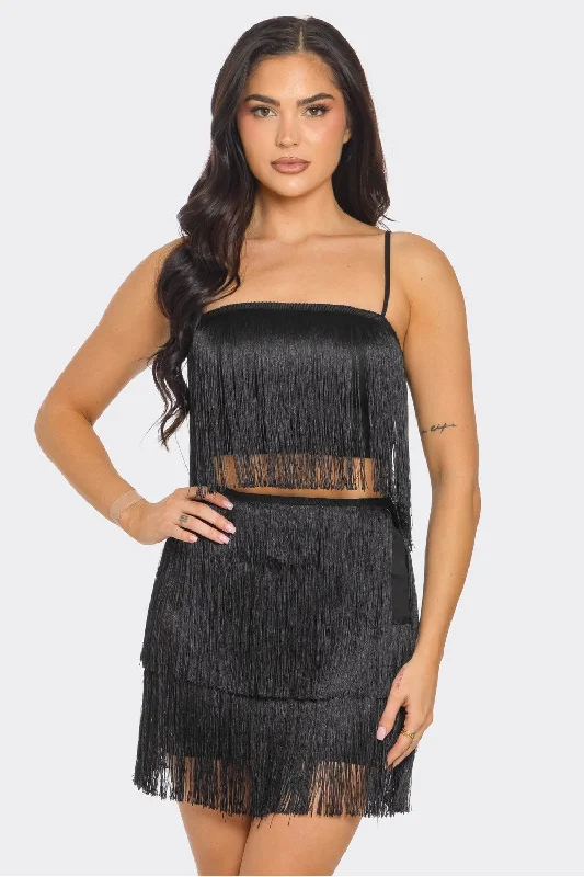 Fringe skirt and crop top set Rayon Fabric Velvet Fabric Corduroy Fabric