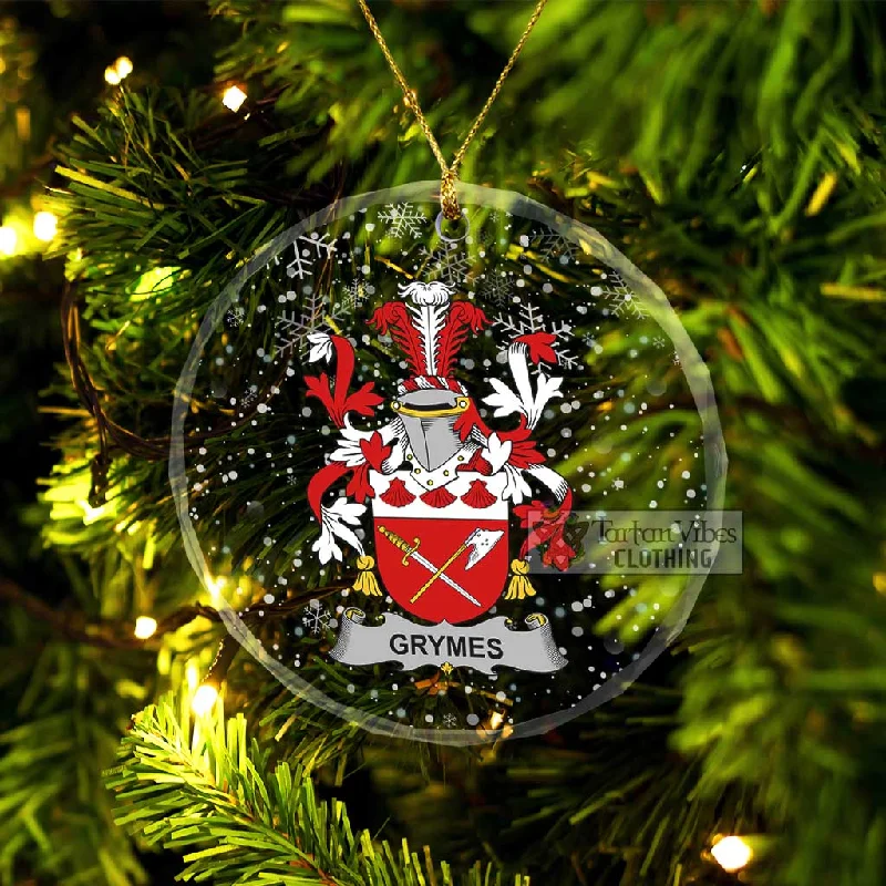 Grymes Irish Clan Christmas Glass Ornament with Coat of Arms Trim Padded Insulated