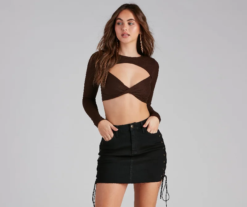 Don't Get It Twisted Crop Top Spandex Blend Rayon Blend Denim Blend