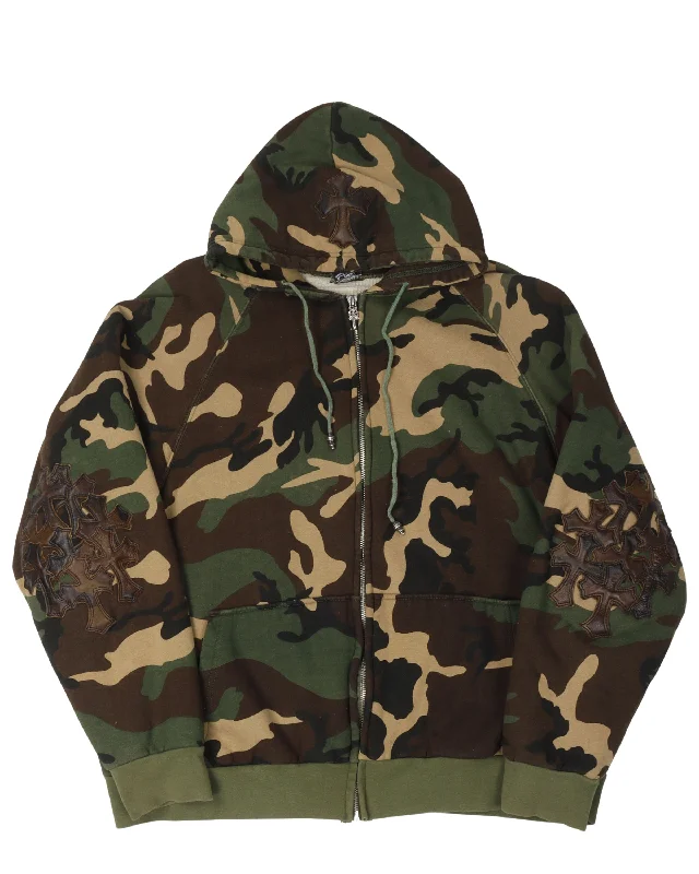 Camouflage Cross Patch Thermal Hoodie Hoodie with Tied Waist Feminine Flattering
