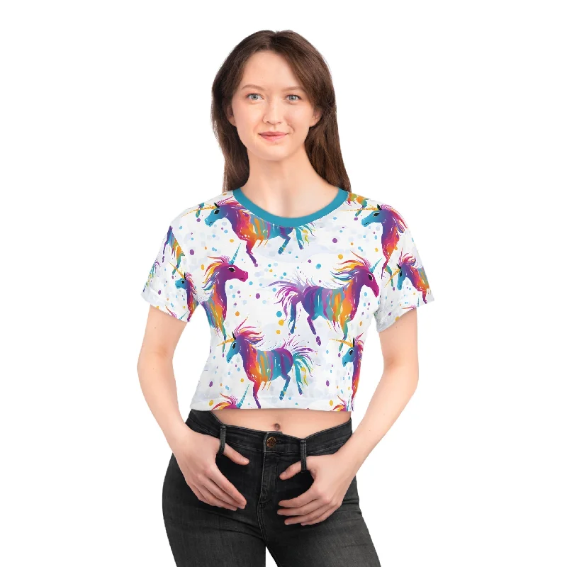 Rainbow Unicorn Princess Crop Top Tee Seamless Knitted Crochet