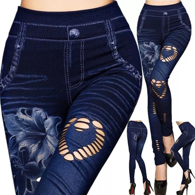 Hot Sexy Women Jean Skinny Jeggings Pants high waist leggings female print ankle-length Slim Legging Fitness Plus Size Fashionable Smooth Fit Leggings