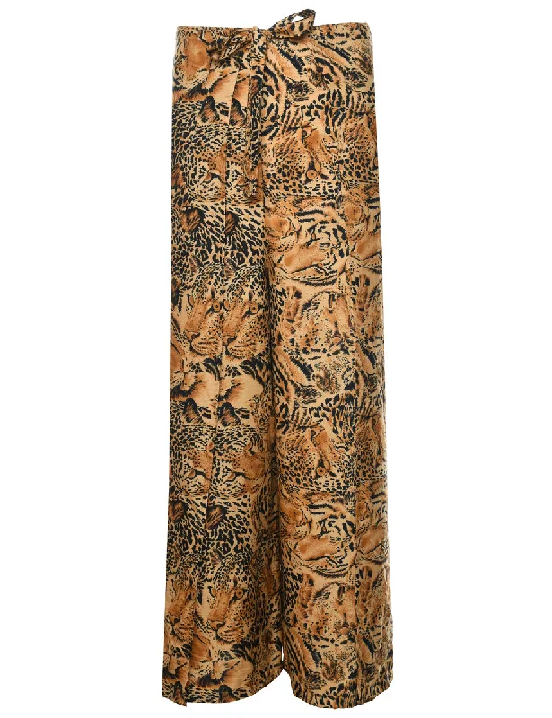 Animal Print Casual Wide Leg Trousers - W34 L27 Trousers sophisticated sleek