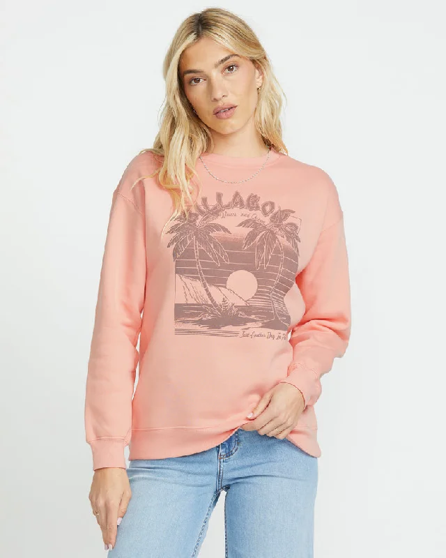Billabong Sunset Memories Crew Sweatshirt - PEACH KISS Hoodie with Embroidery Detailed Premium