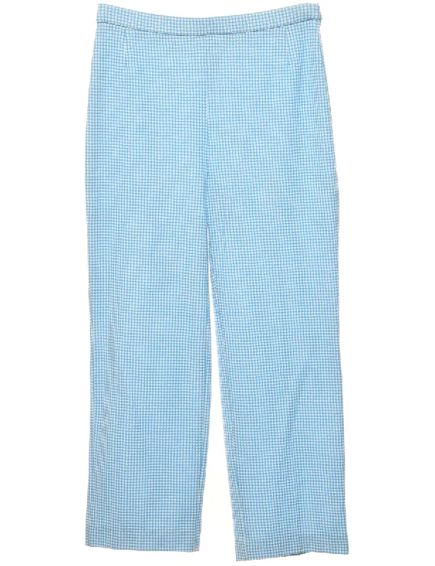 Blue & White Dogtooth Trousers - W32 L28 Trousers Sale Discount