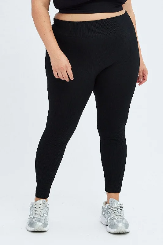 Black Fleece Leggings Seamless Cozy Cotton Leggings