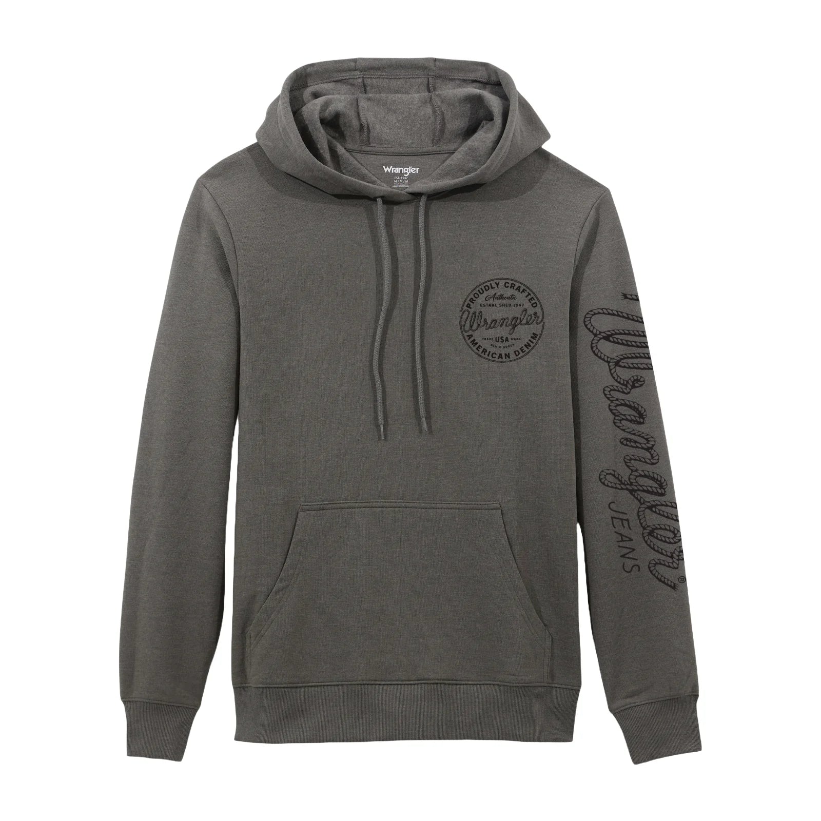 Wrangler Men's Rope Logo Sleeve Pullover Hoodie in Graphite Boat Neck Sweater