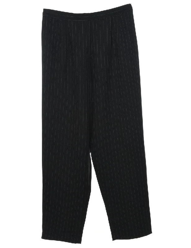 Black Pinstriped Tapered Trousers - W30 L30 Trousers Leather Faux