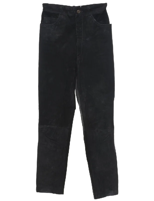 Black Suede Tapered Trousers - W24 L28 Trousers chic elegant