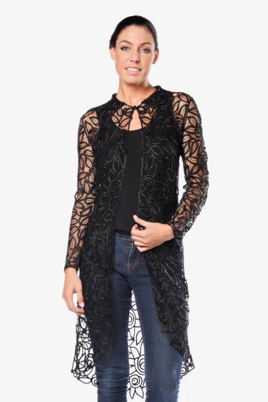 Soulmates C708 Collar Sequin Lace Duster Coat Print Jacquard Embroidered