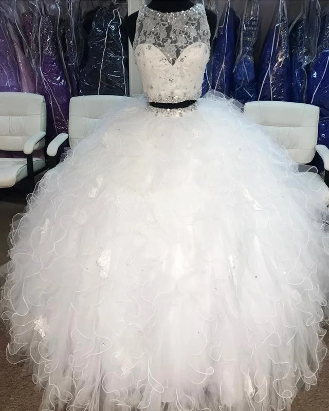 Lace Crop Top Organza Ruffle Ball Gowns Quinceanera Dresses Two Piece Zippered Buttoned Snapped Lace Crop Top Organza Ruffle Ball Gowns Quinceanera Dresses Two Piece Zippered Buttoned Snapped