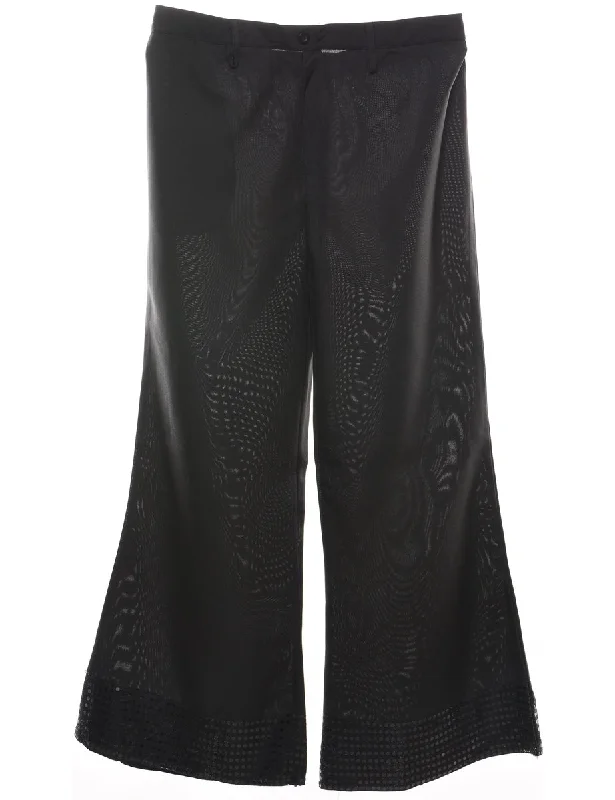 Black Sheer Flared Trousers - W37 L33 Trousers Summer Linen