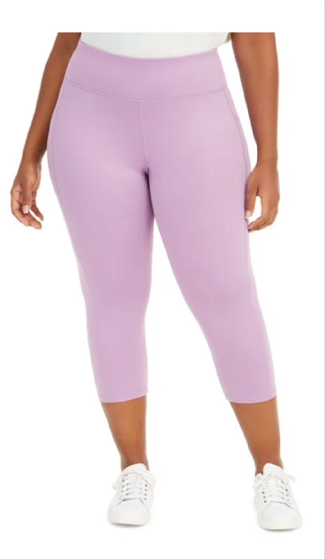 Ideology Women's Cropped Plus-Size Leggings, Rhapsody Purple, 2X Trendy Sweat-Wicking Workout Leggings