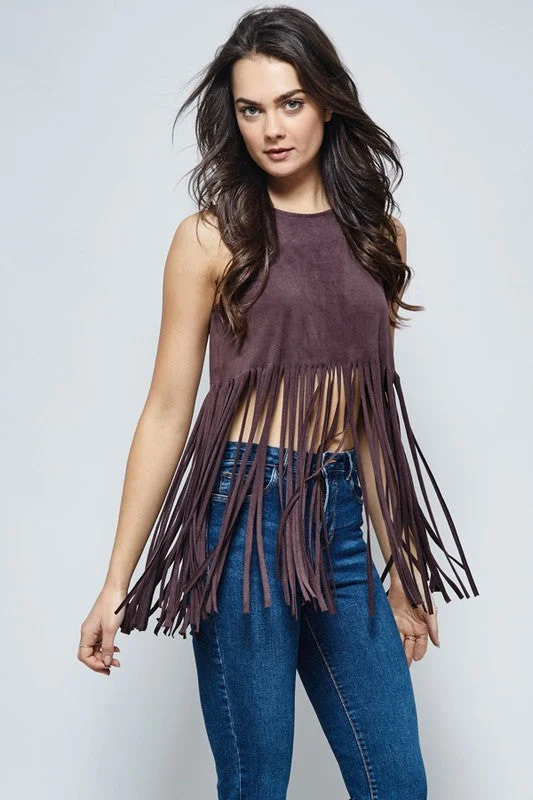 Fringe Crop Top Print Jacquard Patchwork