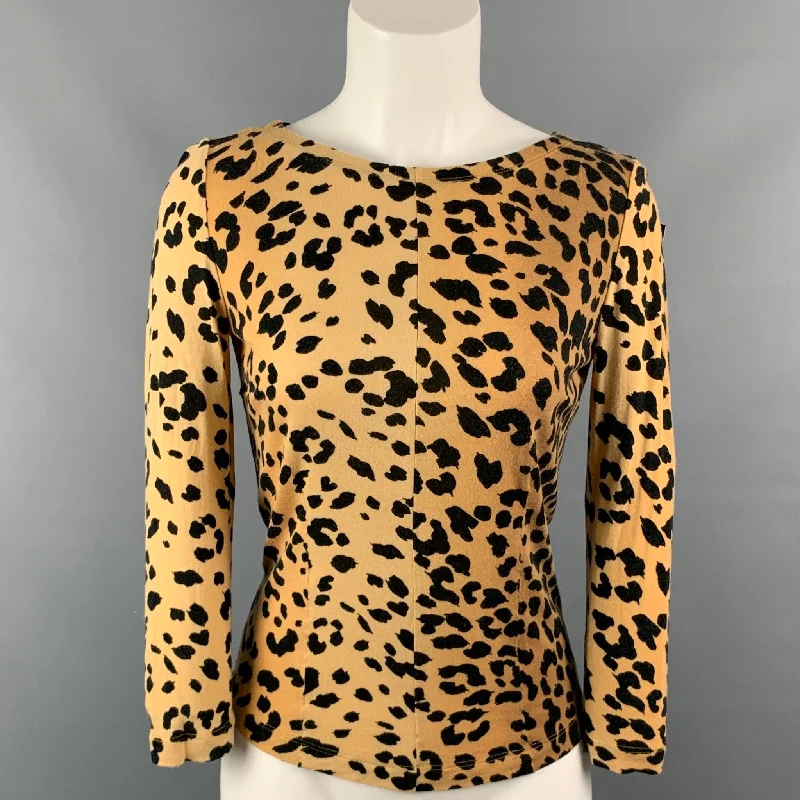 LOVE MOSCHINO Size 6 Beige & Black Viscose Animal Print Pullover Notched Neck Pullover