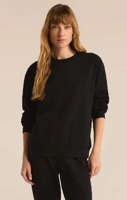 Z-Supply Classic Boyfriend Fleece Sweatshirt - BLACK Hoodie with Camouflage Military Edgy