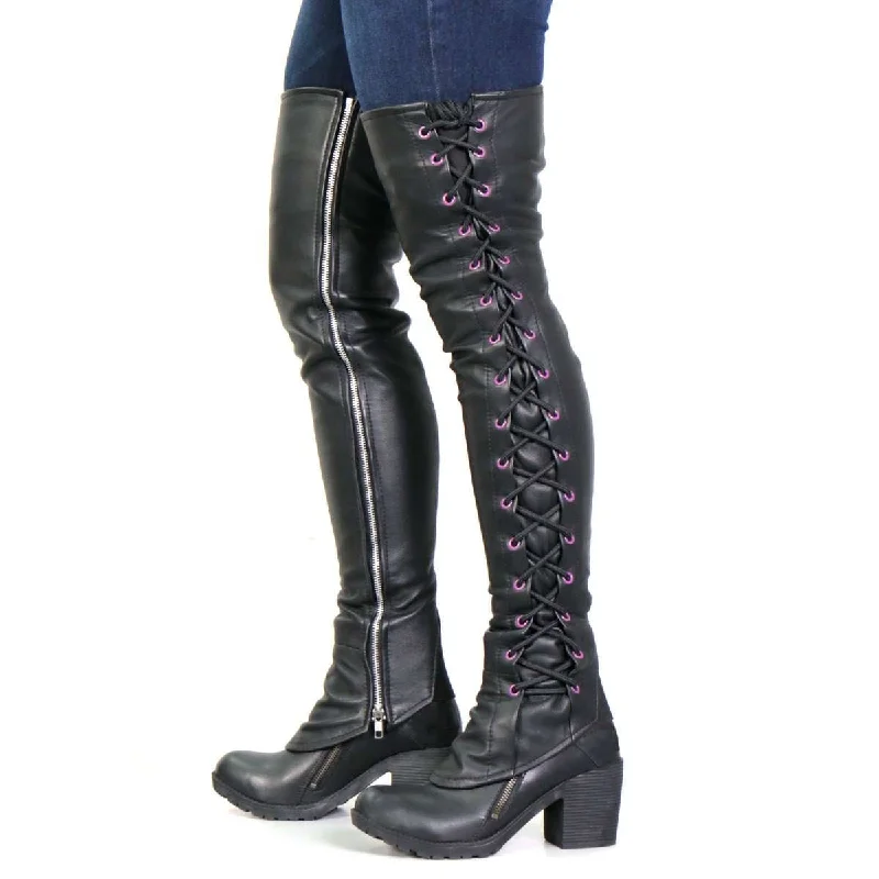 Hot Leathers LCU1004 Ladies Black Lambskin Leather Leggings with Purple Side Lace Elegant Embellished Leggings Hot Leathers LCU1004 Ladies Black Lambskin Leather Leggings with Purple Side Lace Elegant Embellished Leggings