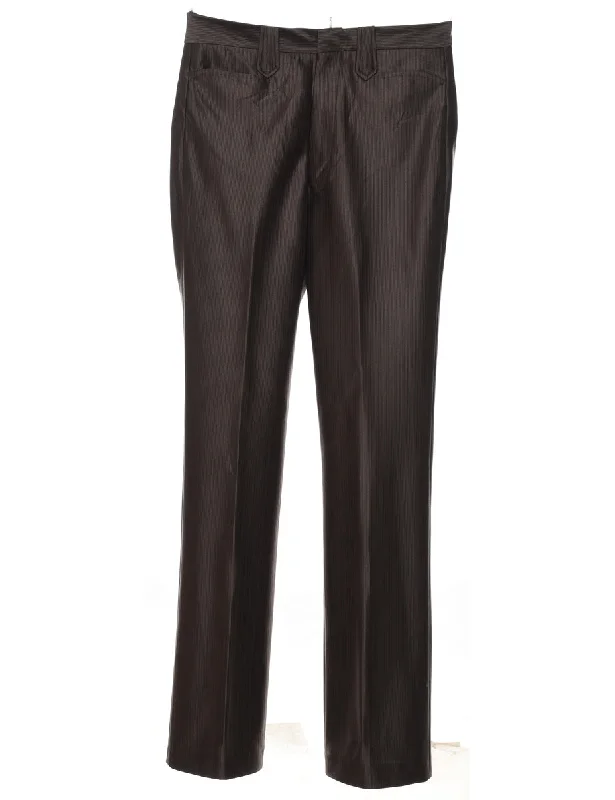 1970s Dark Brown Western Stripe Suit Trousers - W30 L32 Trousers Elastic Waist Soft