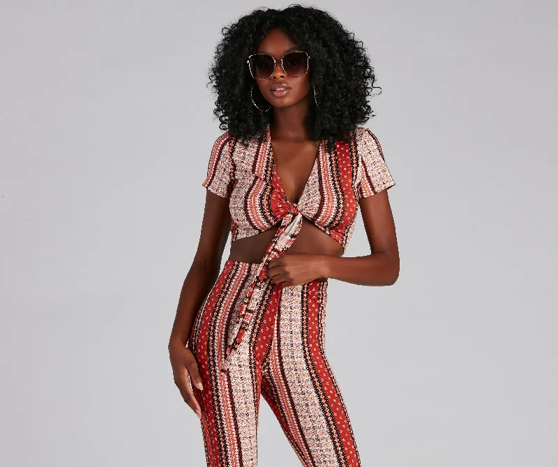 Stylish Tribe Tie-Front Crop Top Lace Blend Ribbed Blend Corduroy Blend