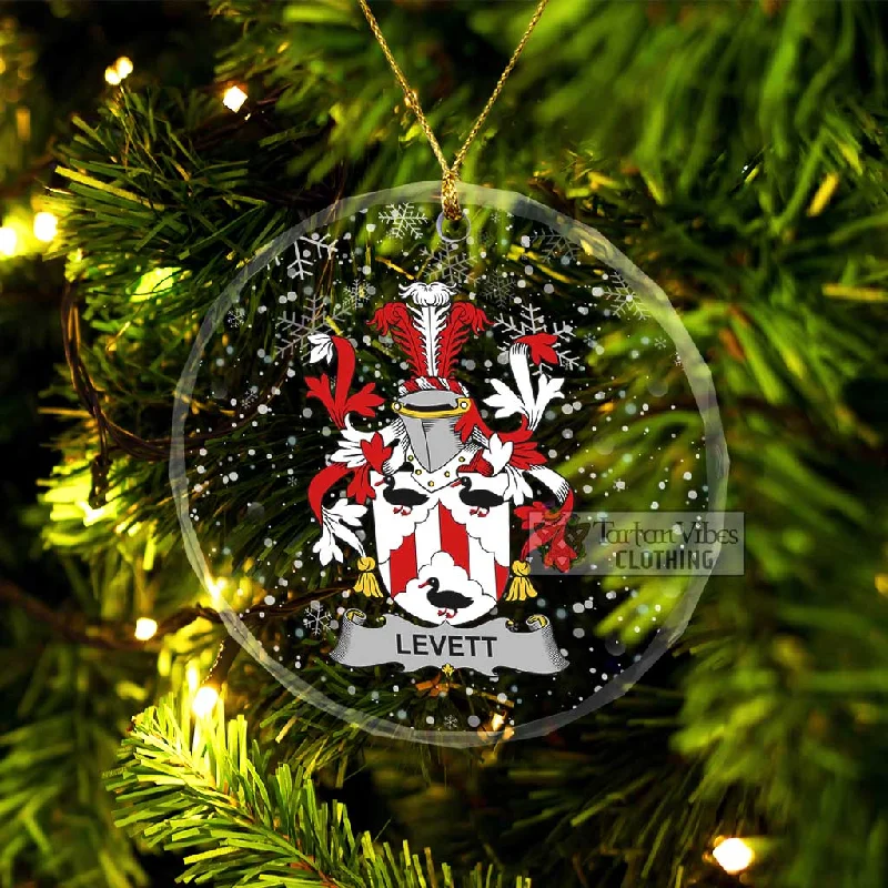 Levett Irish Clan Christmas Glass Ornament with Coat of Arms Collared Crew Neck Turtle Neck