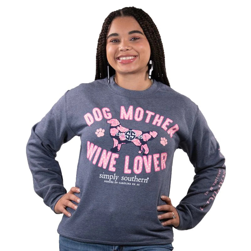 Simply Southern SS HTHRNVY Sweatshirt Dog Mother Wine Lover Hoodie with Distressed Vintage Worn