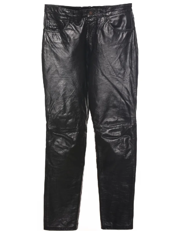 Black Leather Trousers - W30 L30 Trousers Denim Distressed