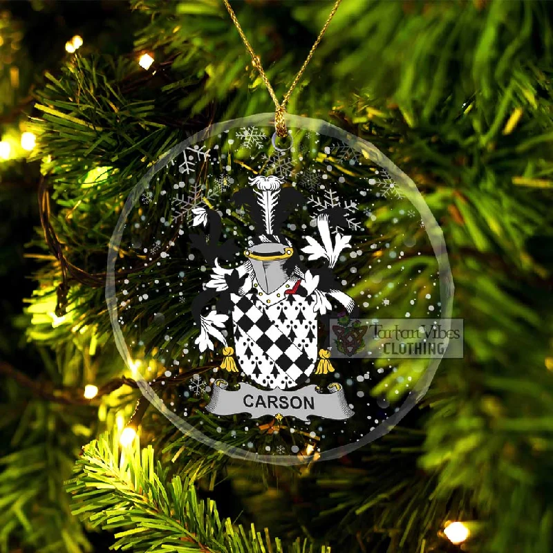 Carson Irish Clan Christmas Glass Ornament with Coat of Arms Vent Hem Cuff