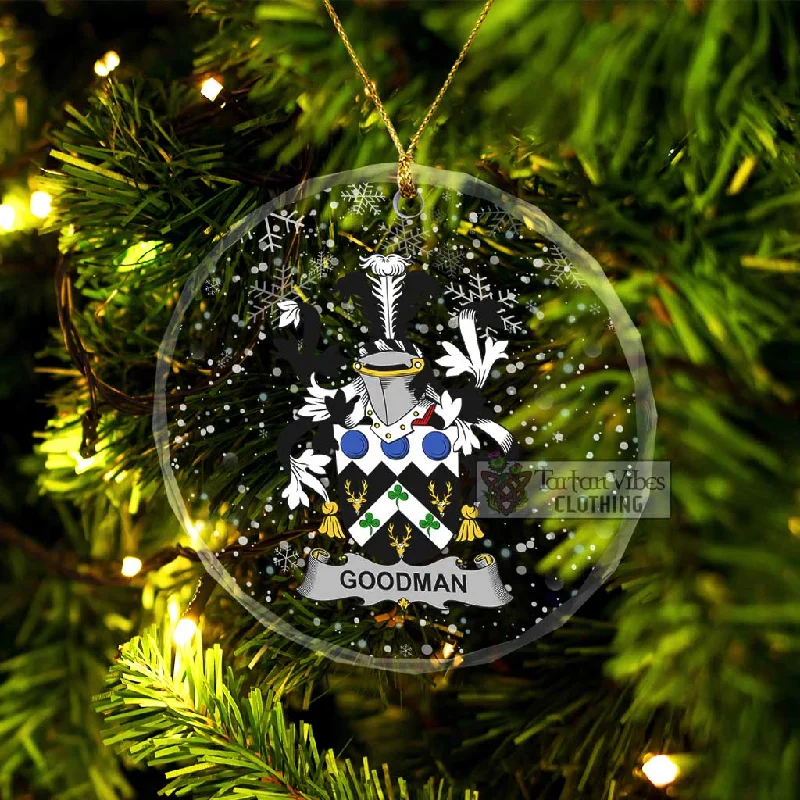 Goodman Irish Clan Christmas Glass Ornament with Coat of Arms Sequined Lace Ribbed