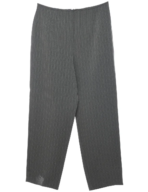 Striped Pattern Grey High Waist Trousers - W30 L29 Trousers Custom Made