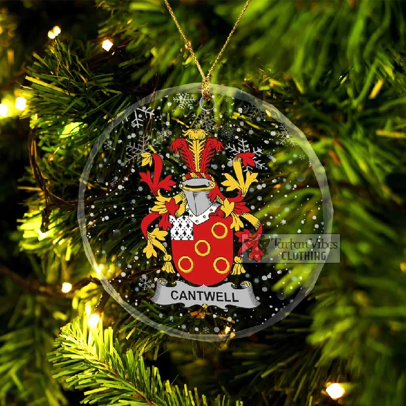 Cantwell Irish Clan Christmas Glass Ornament with Coat of Arms Mesh Canvas Denim
