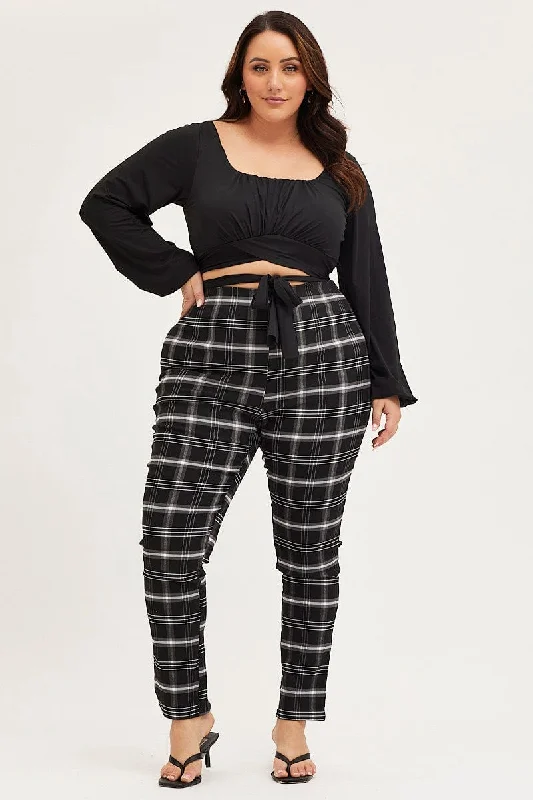 Check Elastane Leggings High Rise Fashionable Smooth Fit Leggings